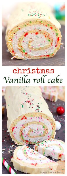 07 - roxanas home baking A simple vanilla roll cake with red and green dots and spirals of creamy buttercream is the perfect dessert for Christmas parties