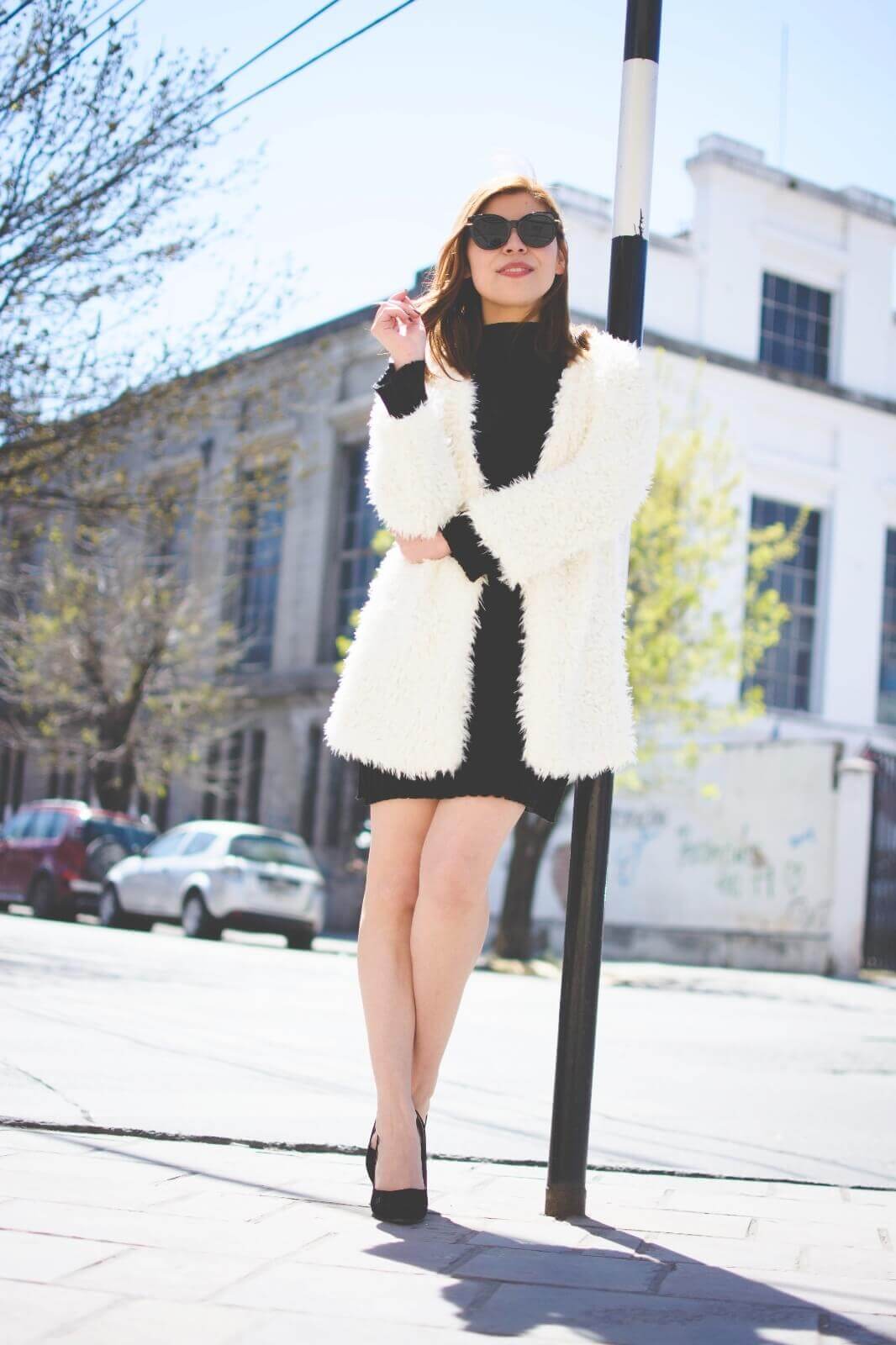white-fluffy-coat-newchic-fall-little-black-dress-zaful-shoes-gamiss-sunglasses-deborah-ferrero-style-by-deb01